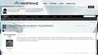 LOGIN FAILED CHECK YOUR INFO - Xbox One Bugs - Warframe Forums