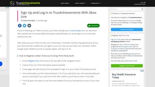 Sign Up and Log in to TrueAchievements With Xbox Live