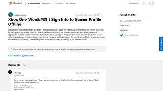 Xbox One Won't Sign Into to Gamer Profile Offline - Microsoft ...