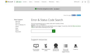 Error & Status Code Search - Xbox Support