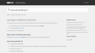 Can't sign in to HBO GO on Xbox One – HBO GO