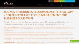 Ruckus Introduces CloudManager for Xclaim – 100 Percent Free ...