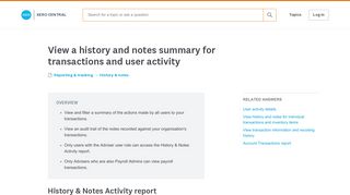 View a history and notes summary for transactions and ... - Xero Central
