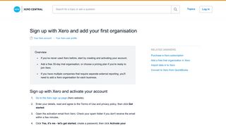 Sign up with Xero and add your first organisation - Xero Central