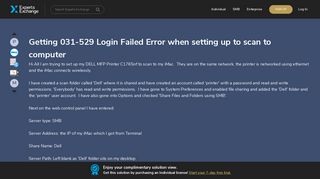 Getting 031-529 Login Failed Error when setting up to scan to computer