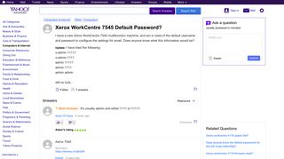 Xerox WorkCentre 7545 Default Password? | Yahoo Answers