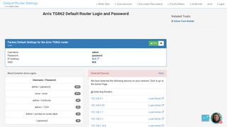 Arris TG862 Default Router Login and Password - Clean CSS