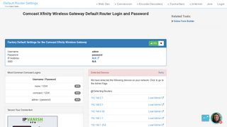 Comcast Xfinity Wireless Gateway Default Router Login and Password