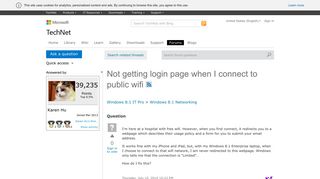 Not getting login page when I connect to public wifi - Microsoft