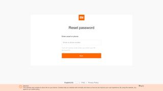 Mi Account - Reset password
