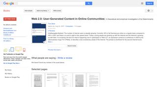 Web 2.0: User-Generated Content in Online Communities: A theoretical ...