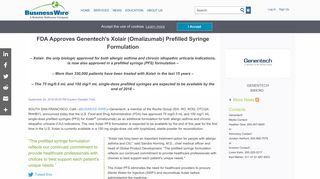 FDA Approves Genentech's Xolair (Omalizumab ... - Business Wire