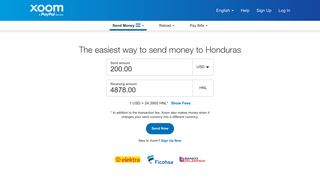 Honduras fee calculator - Xoom