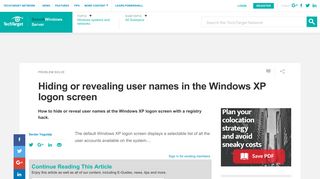 Hiding or revealing user names in the Windows XP logon screen