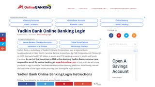 Yadkin Bank Online Banking Login | OnlineBanking101.com