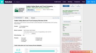 Yadkin Valley Bank and Trust Company Reviews - WalletHub