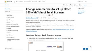 Change nameservers to set up Office 365 with Yahoo! Small Business