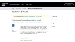 Why no yahoo bookmarks avaiable to install? | Firefox Support Forum ...