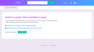 Submit or update Yahoo Local Basic Listings | Yahoo Help - SLN26672