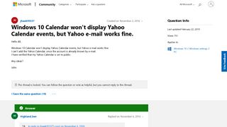 Windows 10 Calendar won't display Yahoo Calendar events, but Yahoo ...