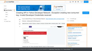Creating API in Yahoo Developer Network - Exception creating new ...