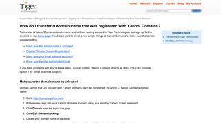 Transferring from Yahoo! Domains | Tiger Technologies Support