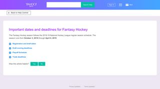 Important dates and deadlines for Fantasy Hockey | Yahoo Help ...