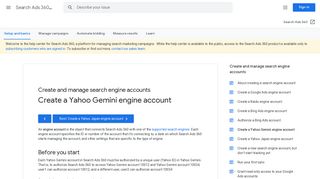 Create a Yahoo Gemini engine account - Search Ads 360 Help