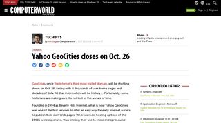 Yahoo GeoCities closes on Oct. 26 | Computerworld