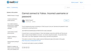 Cannot connect to Yahoo. Incorrect username or password – Mailbird