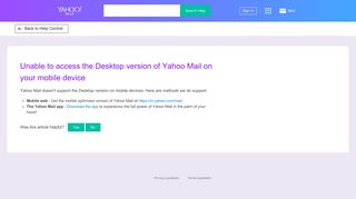 Unable to access the Desktop version of Yahoo Mail on your mobile ...