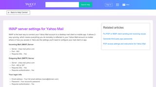 IMAP server settings for Yahoo Mail - Help for Yahoo Account