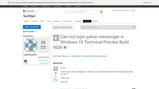 Can not login yahoo messenger in Windows 10 Technical Preview ...