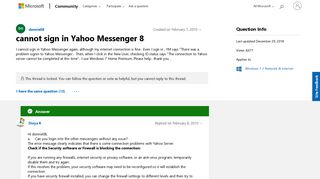 cannot sign in Yahoo Messenger 8 - Microsoft Community
