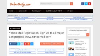 Yahoo Mail Registration, Sign Up to all major Languages | www ...