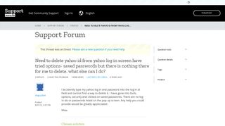 Need to delete yahoo id from yahoo log in screen have tried options ...