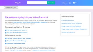 Fix problems signing into your Yahoo7 account | Yahoo Help - SLN2051