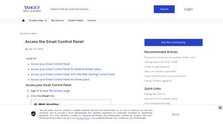 Access the Email Control Panel - Yahoo Small Business Community