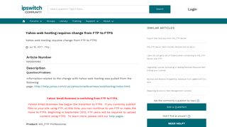 Yahoo web hosting requires change from FTP to FTPS