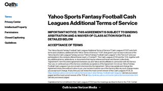 Yahoo Sports Fantasy Football Cash Leagues Additional Terms of ...