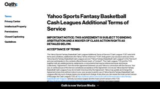 Yahoo Sports Fantasy Basketball Cash Leagues Additional Terms of ...