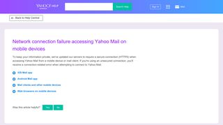 Network connection failure accessing Yahoo Mail on mobile devices ...