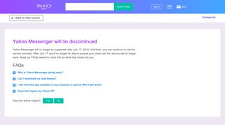 Yahoo Messenger will be discontinued | Account Help - SLN28776