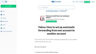 SaneBox Help - Yahoo: How to set up automatic forwarding from one ...