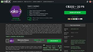 Yako Casino Online | Read Review & Claim C$222 + 22 FS Bonus