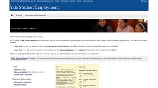 Student Control Panel - Yale Student Employment
