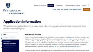 Application Information - Yale School of Management - Yale University