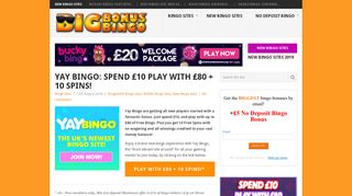 Yay Bingo: Spend £10 Play With £80 + 10 SPINS! - Big Bonus Bingo ...