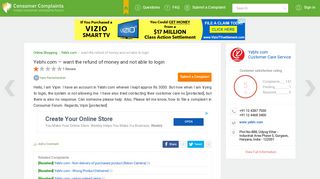Yebhi.com — want the refund of money and not able to login