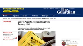 Yellow Pages to stop printing from January 2019 | Media | The Guardian